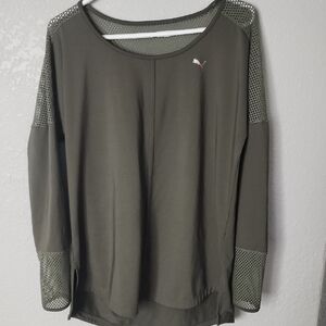 Puma Women's Olive Green Mesh Sleeve Top